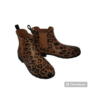 NWOB Hunter Original Leopard Print Refined Chelsea Waterproof Rain Boot, 7